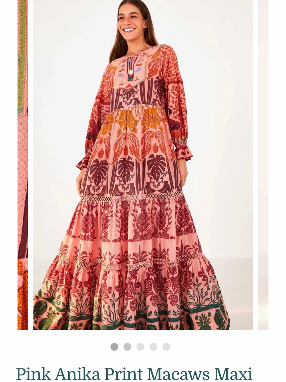 FARM Rio Anika Maxi Dress Pink and Coral Print with Embroidered Neckline - Small - Picture 7 of 7
